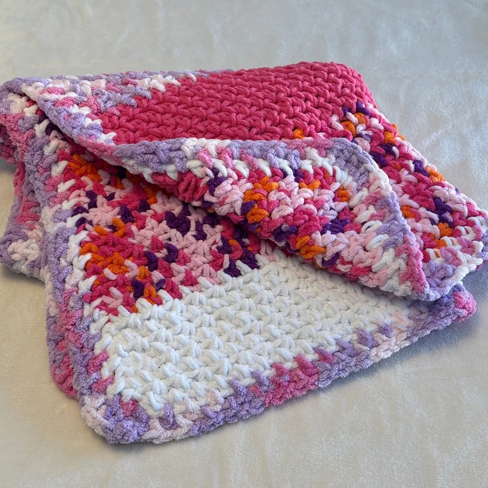 Oh la la- Handmade Colorful Chenille Crochet Throw Blanket - Lovely!